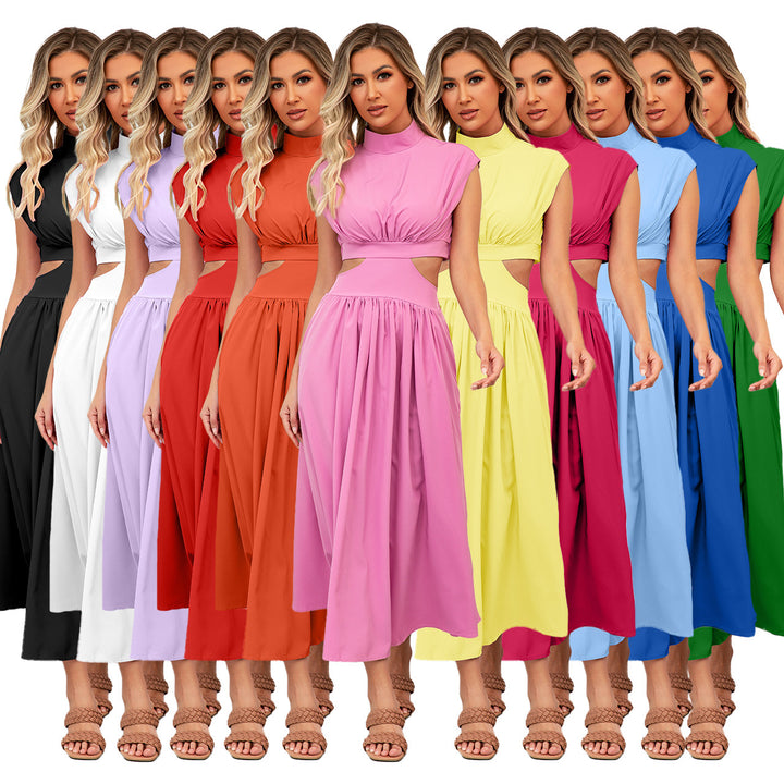 Damen Cut-Out Sommerkleid mit hohem Kragen Drune