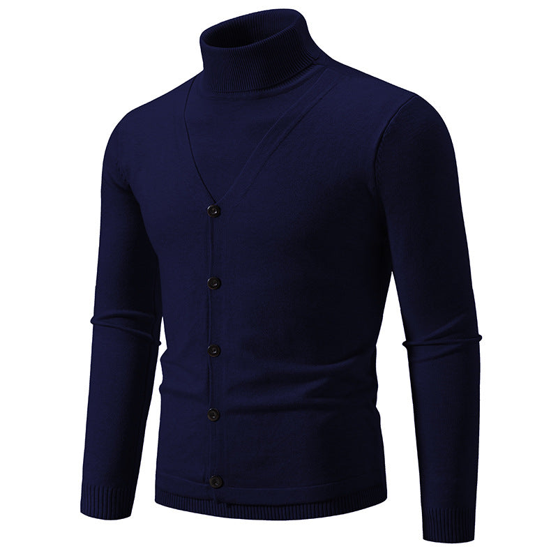 Herren Feiner Rollkragenpullover mit dekorativer Knopfleiste und schmaler Silhouette Drune