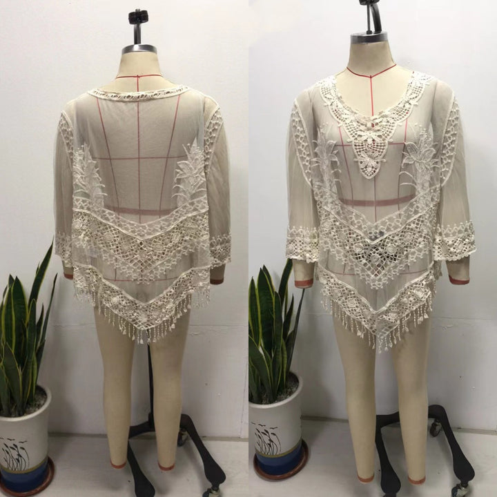 Damen Häkel-Strandtunika mit eleganten Fransen Drune