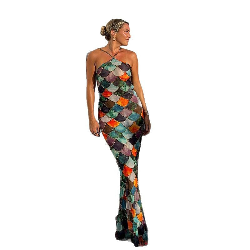 Damen Maxi Kleid mit Schuppen-Design Drune