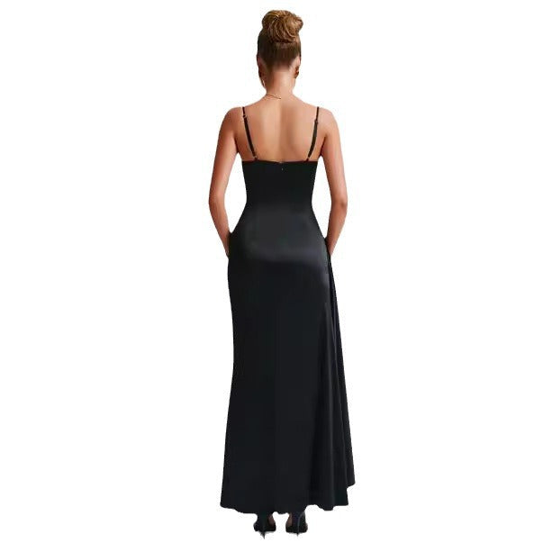 Damen Elegantes Maxikleid mit seitlichem Schlitz und schmalen Spaghettiträgern Drune