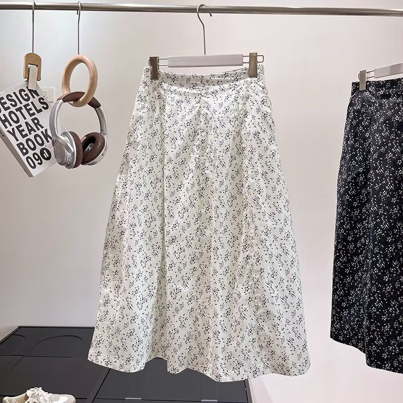 Damen Midirock mit floralem Muster und elastischem Bund Drune