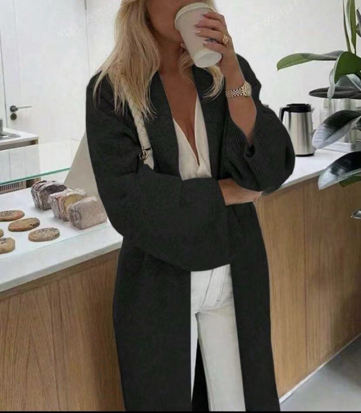 Damen Langer offener Strickmantel-Cardigan mit schulterfreiem Oversize-Schnitt und Kaschmir-Touch Drune
