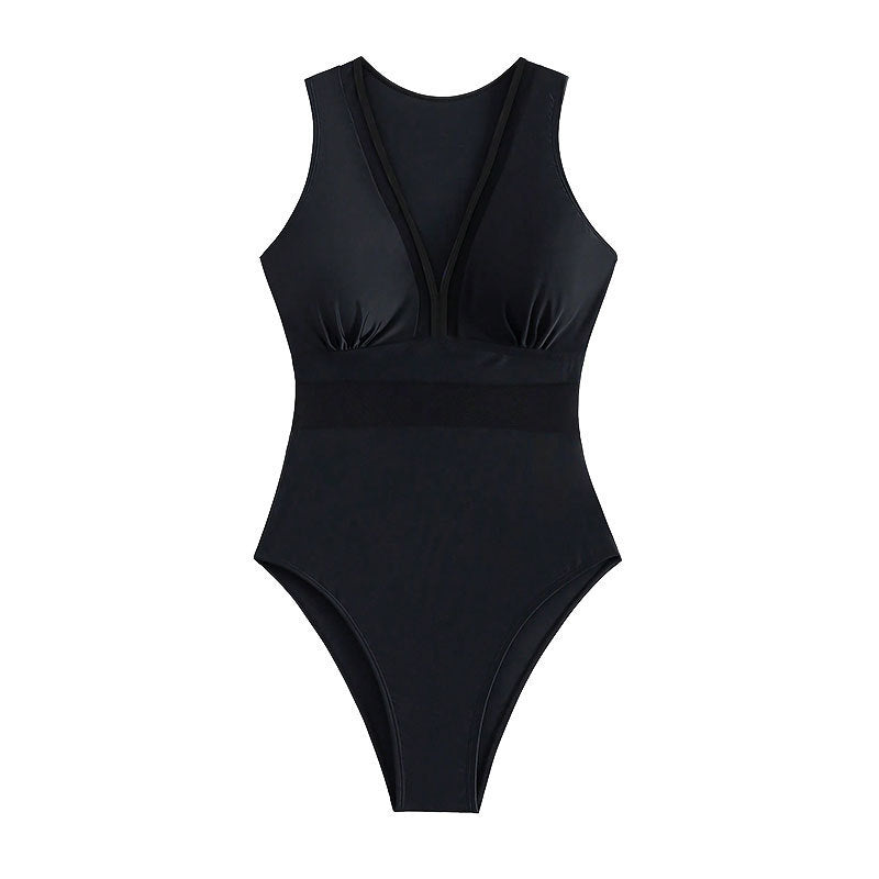 Damen Einteiliger Badeanzug mit tiefem V-Ausschnitt und figurformendem Design Drune