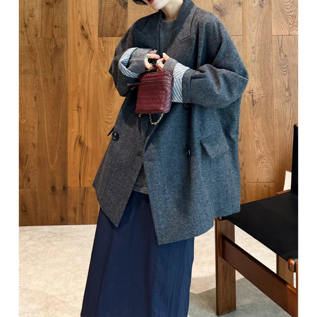 Damen Modischer Oversized Blazer mit doppelter Knopfleiste Drune