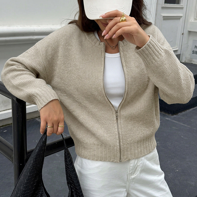 Damen Lässige Strickjacke mit chemischem Reißverschluss Drune