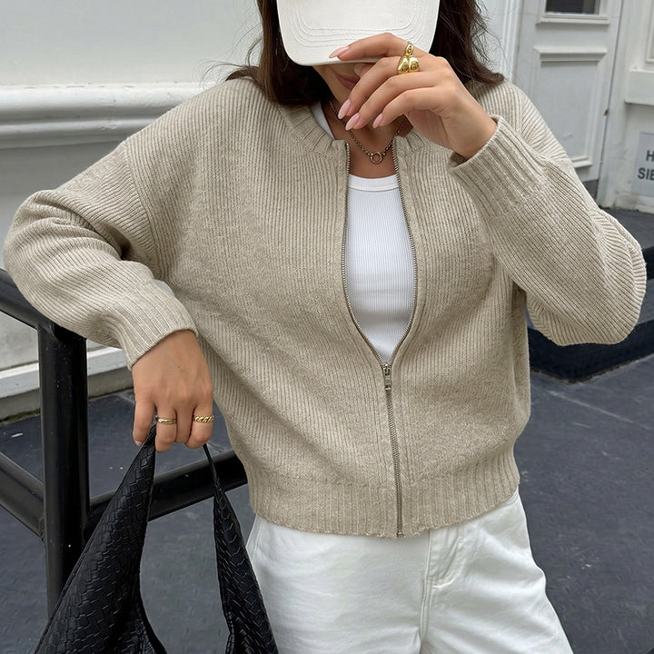 Damen Lässige Strickjacke mit chemischem Reißverschluss Drune