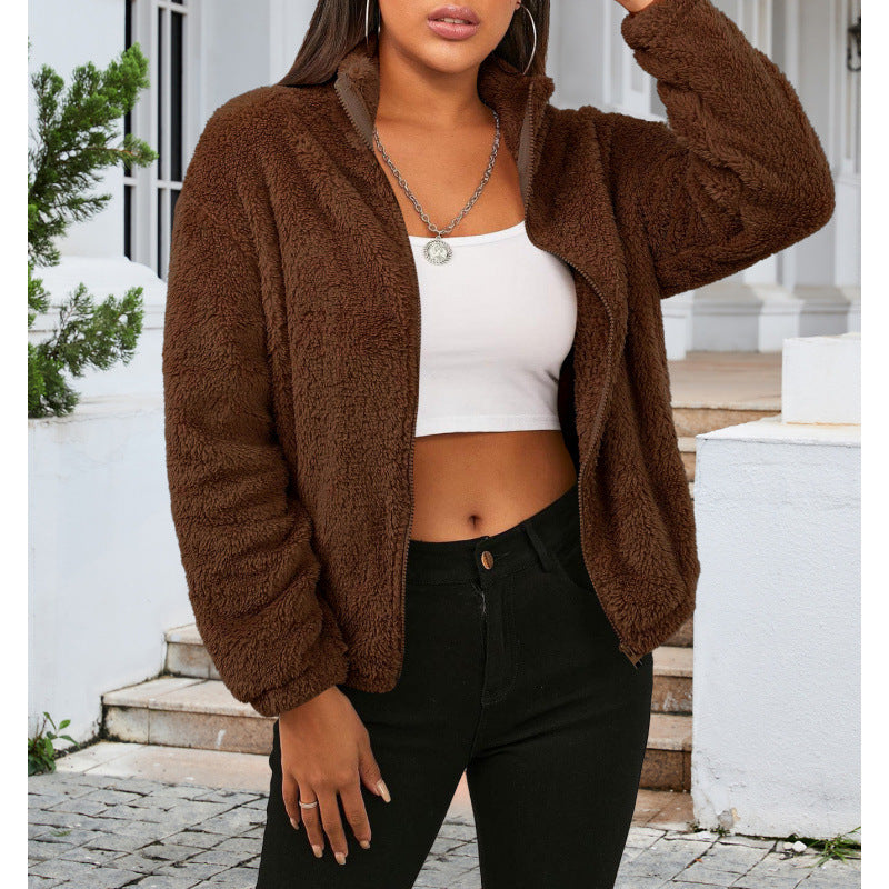 Damen Kuschelige Fleecejacke mit hohem Kragen und Reißverschluss Drune