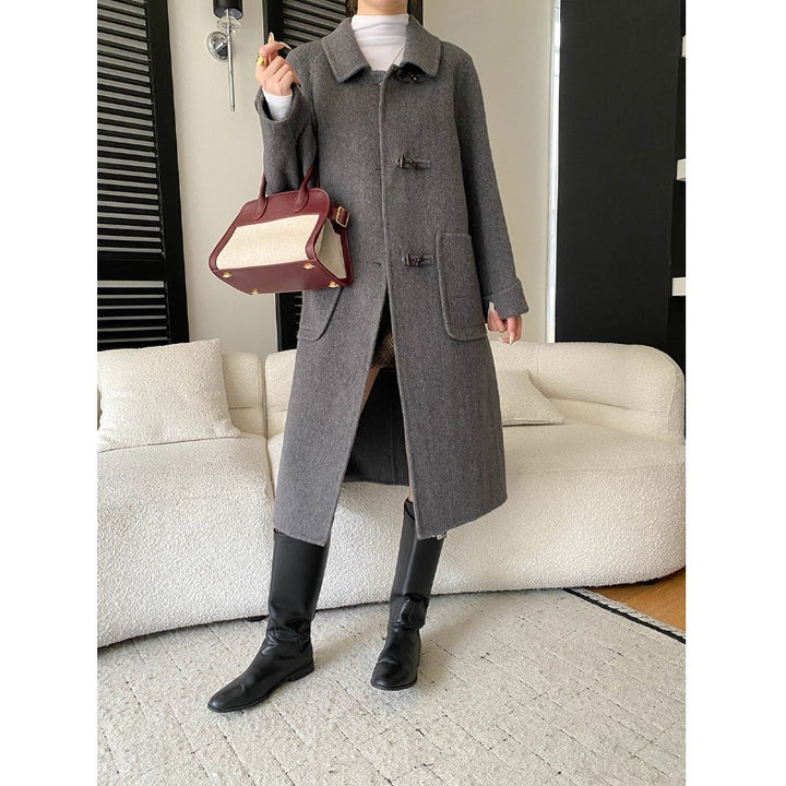 Damen eleganter Wollmantel mit praktischen Taschen und Knopfdetails Drune