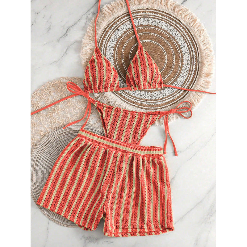 Damen Zweiteiliges Freizeitbadeoutfit mit verstellbarem Oberteil und elastischen Shorts Drune