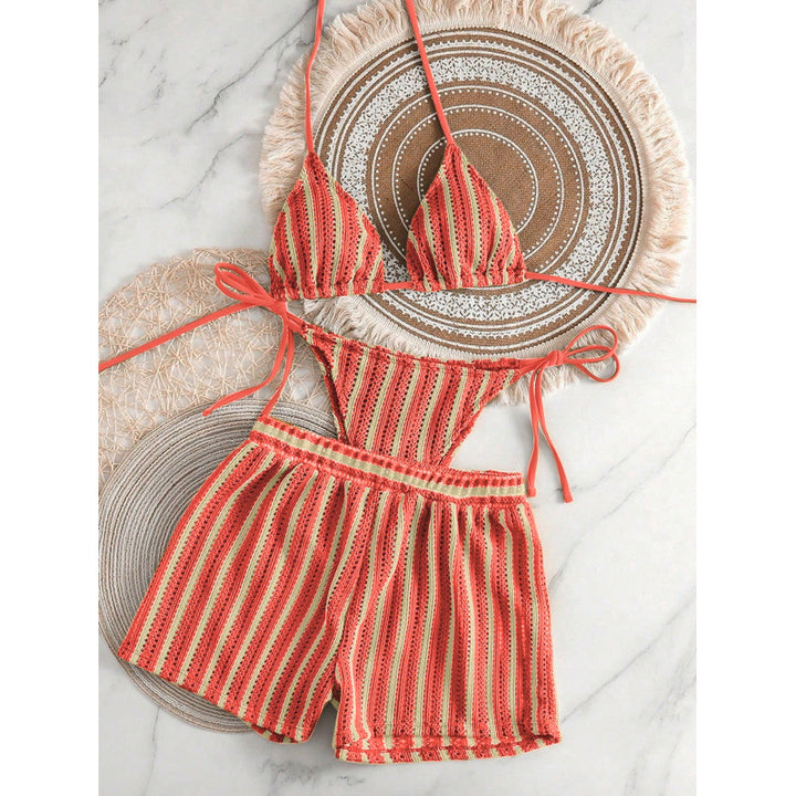 Damen Zweiteiliges Freizeitbadeoutfit mit verstellbarem Oberteil und elastischen Shorts Drune