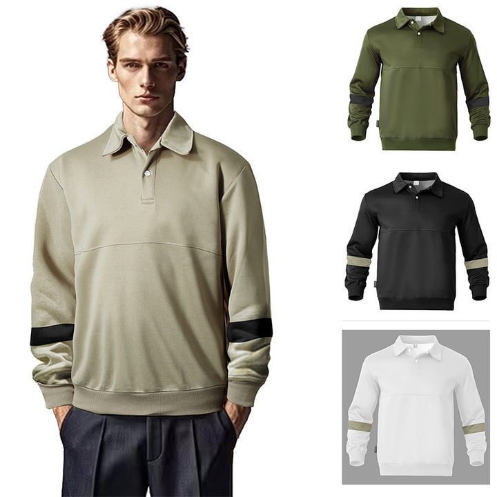 Herren Relaxed Polo-Sweatshirt mit Druckknopf-Blende und Kontrastarmdetails Drune