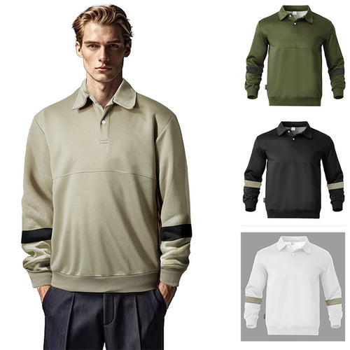 Herren Relaxed Polo-Sweatshirt mit Druckknopf-Blende und Kontrastarmdetails Drune