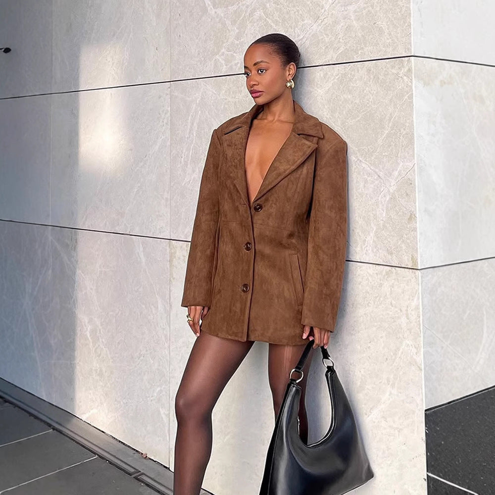 Damen Designer-Sakko mit tiefem V-Ausschnitt und modernen Details Drune