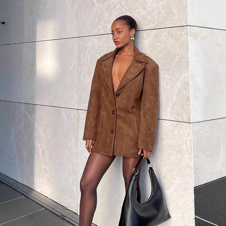 Damen Designer-Sakko mit tiefem V-Ausschnitt und modernen Details Drune