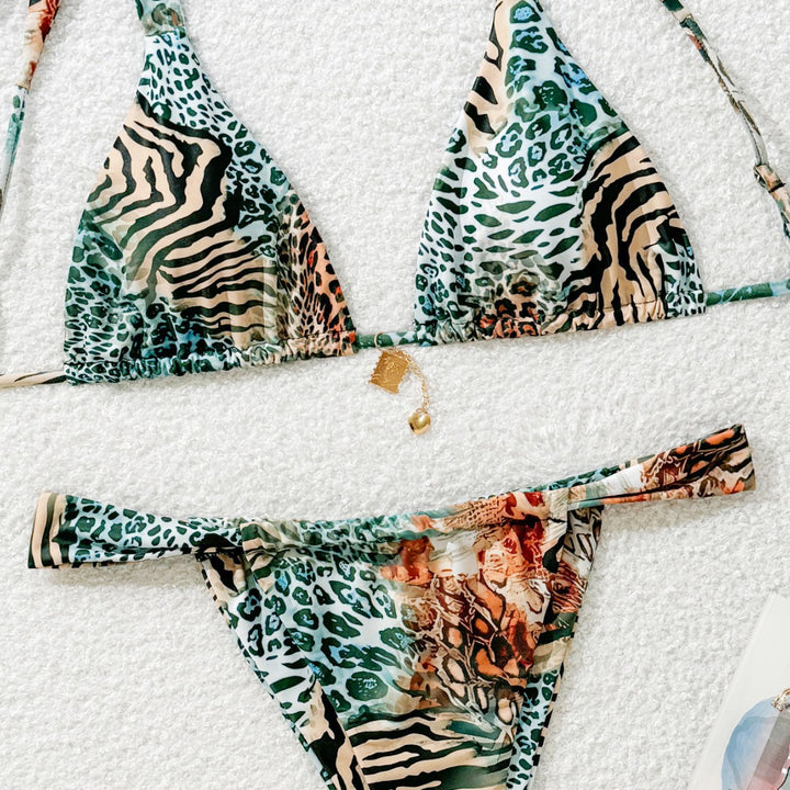 Damen Triangel-Bikini mit floralem Leopardenmuster Drune