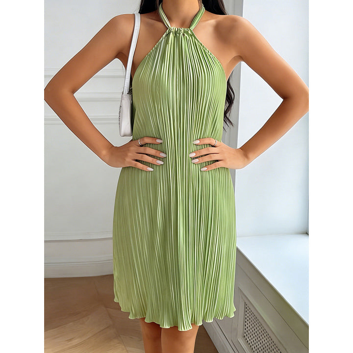 Damen Plissiertes Sommerkleid mit Neckholder und fließendem Schnitt Drune