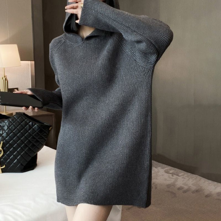 Damen Strickkleid mit Kapuze und lässigem Schnitt Drune