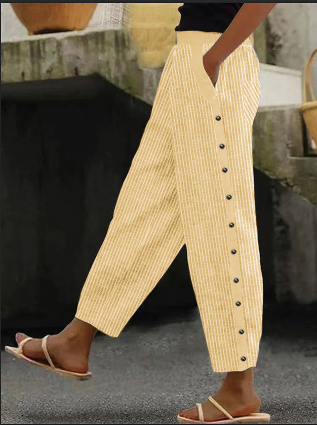 Damen Culotte-Hosen mit hohem elastischem Bund, seitlichem Knopfverschluss und Taschen Drune