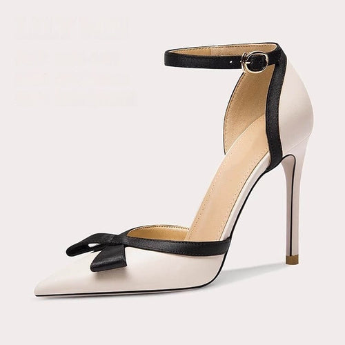 Damen Elegante spitz zulaufende Pumps im Retro-Chic mit Knöchelriemen und Zierschleife Drune
