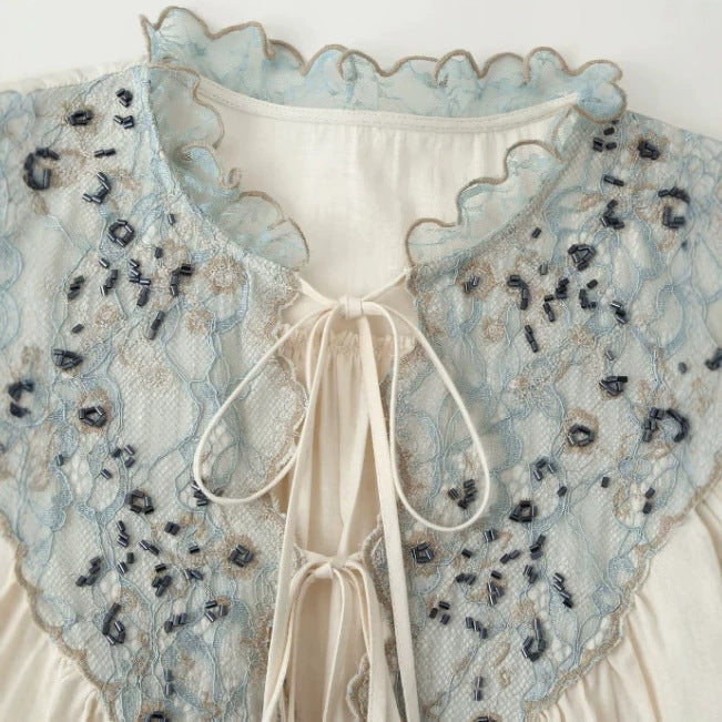 Damen Gestreifte Hemdbluse mit Stehkragen und Tunnelzug Drune