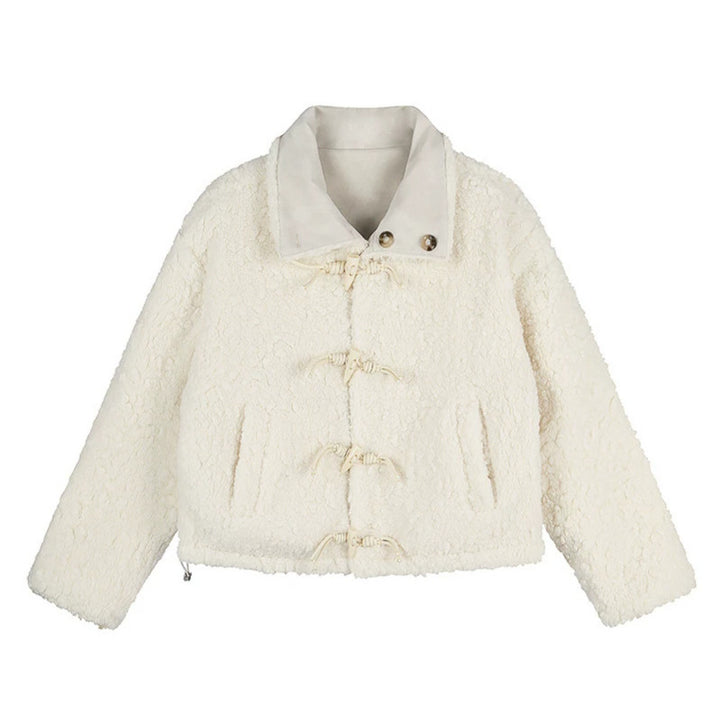 Damen Kurzgeschnittene Lammfell‑Optik Fliegerjacke mit Teddyfutter und Reverskragen Drune