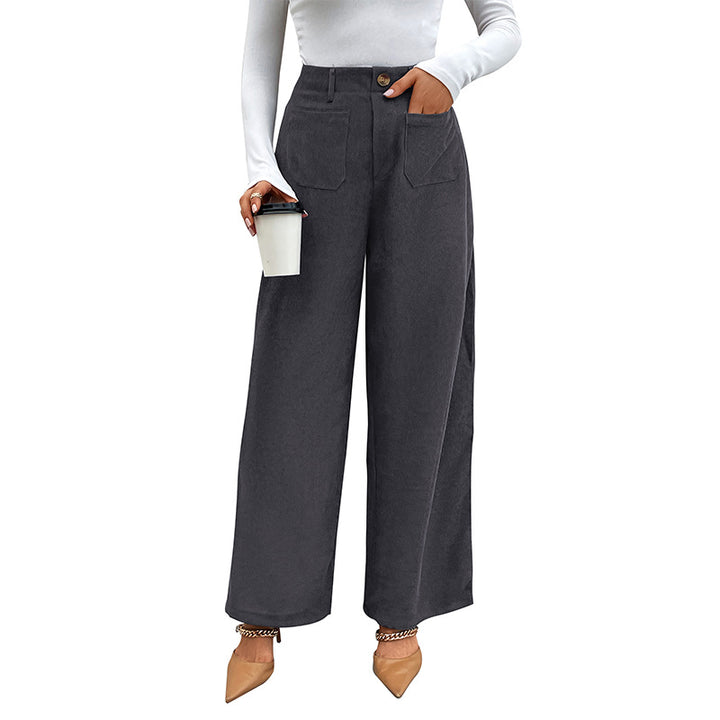 Damen Weite Cordhose mit hoher Taille, aufgesetzten Taschen und weitem Bein Drune