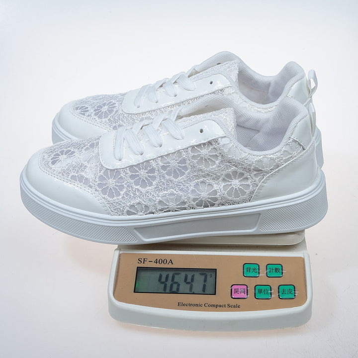 Damen zarte Spitzen-Plateau-Sneaker mit floralem Häkelmuster Drune