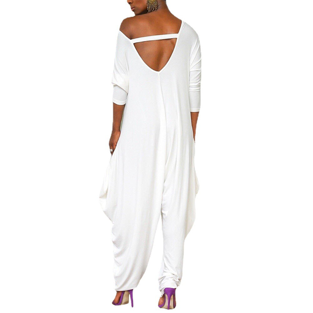 Damen Oversized Jumpsuit mit tiefem V-Ausschnitt und lässigem Schnitt Drune