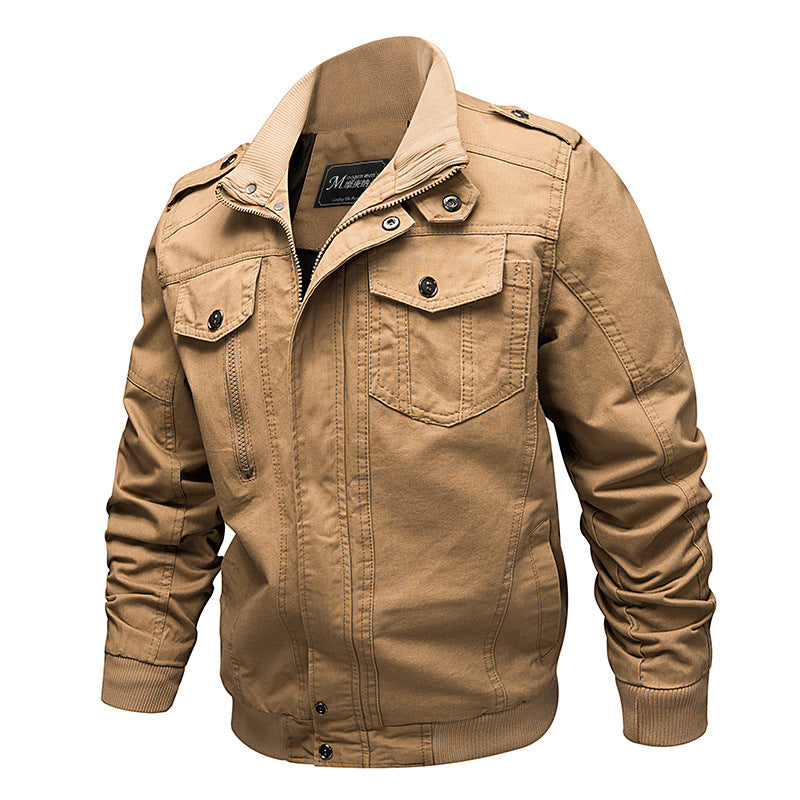 Herren nan verstärkte Canvas-Fliegerjacke mit Schulterklappen, Klappbrusttaschen und elastischem Bund Drune
