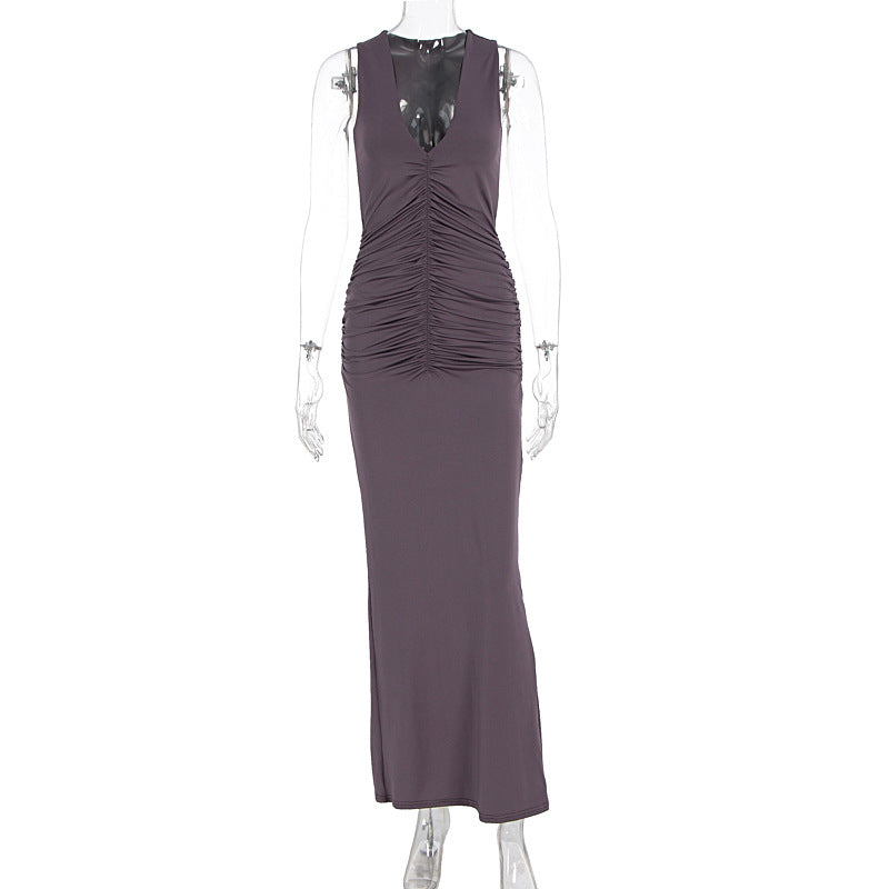 Damen figurbetontes Maxikleid mit raffiniertem Rüschendetail Drune