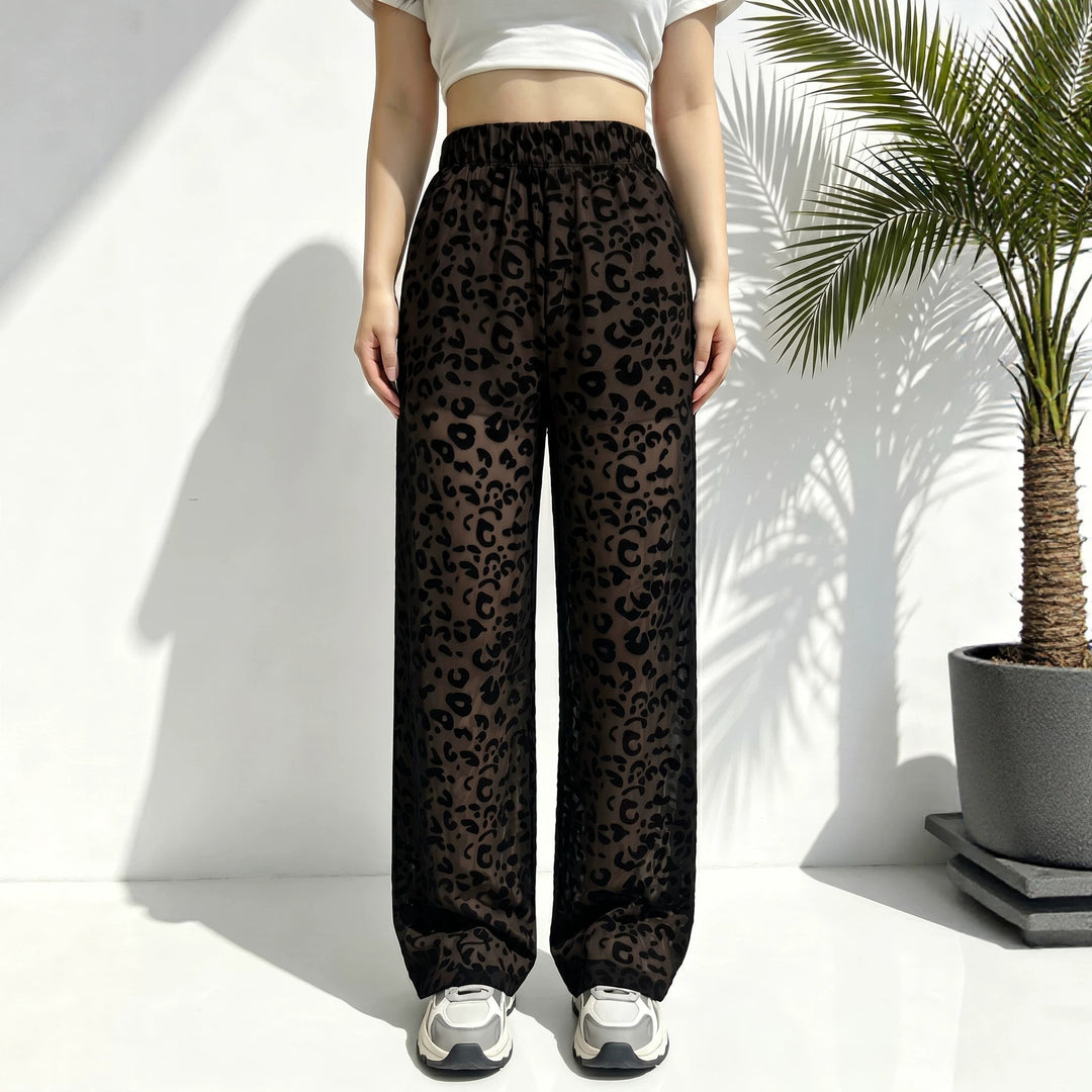 Damen weite Leoprint Strand- und Freizeit-Hose mit elastischem Bund Drune
