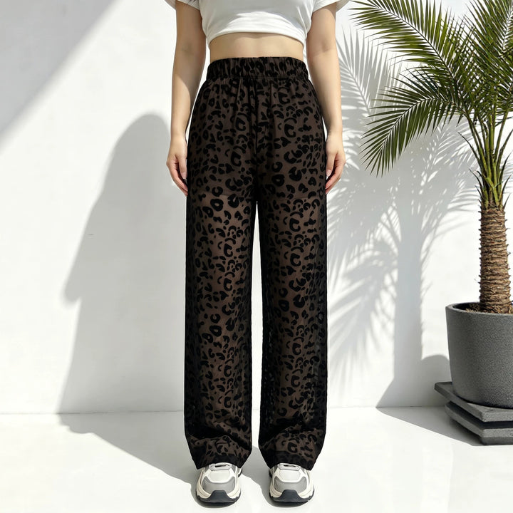 Damen weite Leoprint Strand- und Freizeit-Hose mit elastischem Bund Drune