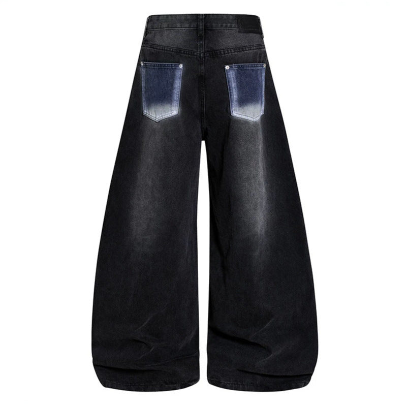Damen High‑Waist weite Balloon‑Denim‑Culotte mit kontrastseitigen Artwork‑Paneelen Drune