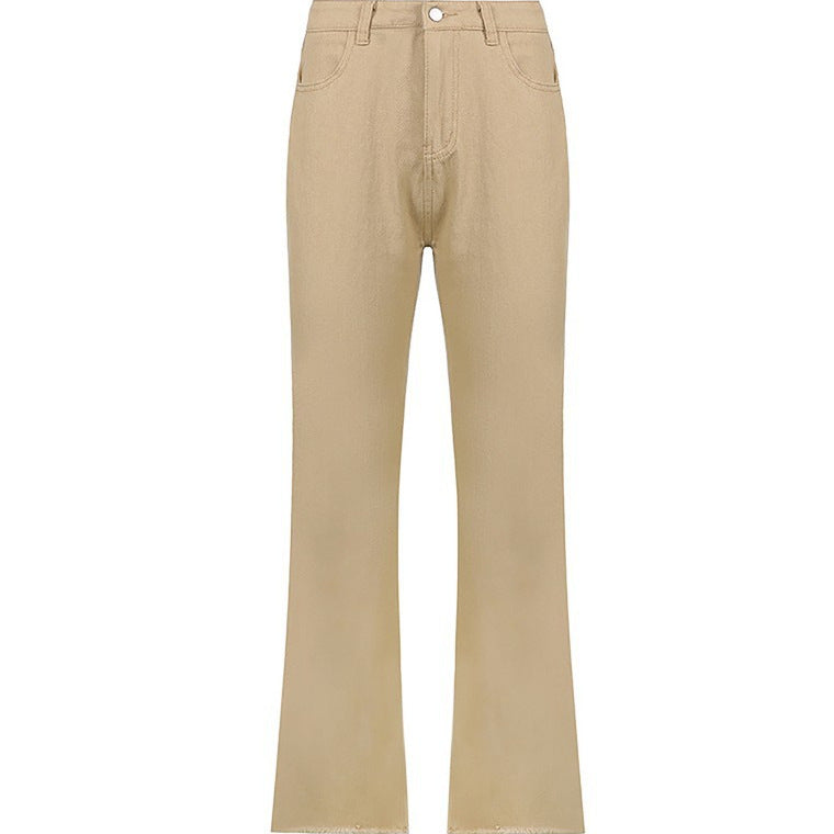 Damen nan hochgeschnittene Weitbein-Hose aus Baumwollmix mit verlängertem Bein und Fünf-Taschen-Design Drune