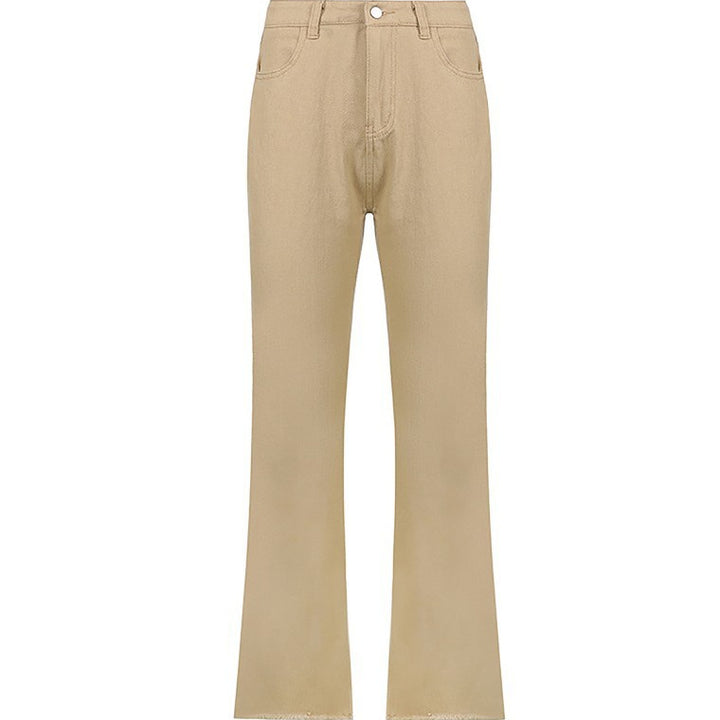 Damen nan hochgeschnittene Weitbein-Hose aus Baumwollmix mit verlängertem Bein und Fünf-Taschen-Design Drune
