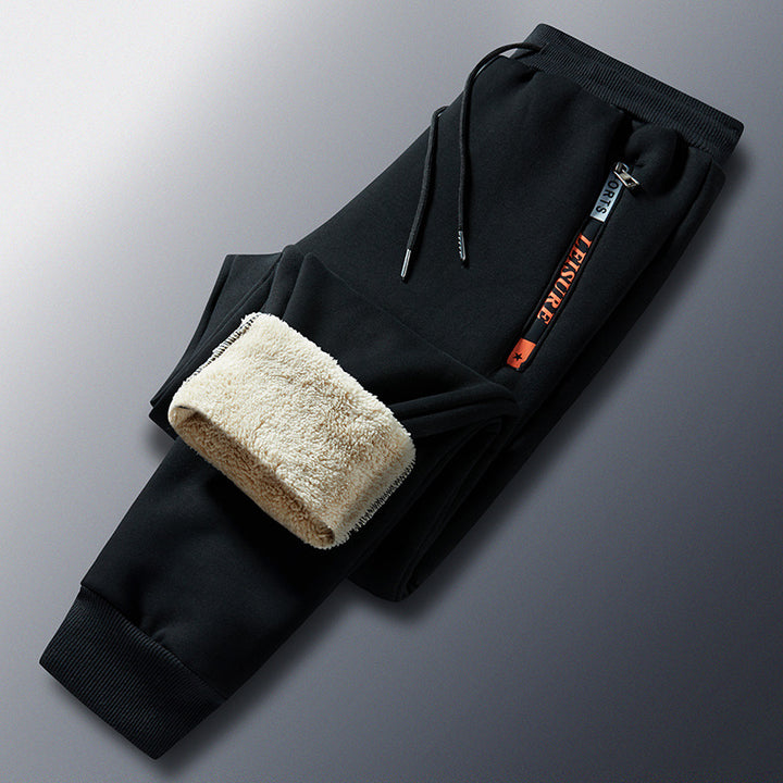 Herren Winterliche Fleece-Jogginghose mit Teddyfutter, elastischem Bund und Reißverschlusstaschen Drune