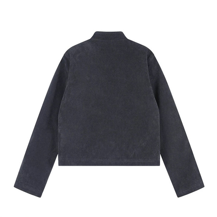 Damen Kurzjacke aus Veloursleder im militärischen Stil mit Stehkragen und Zierriegeln Drune