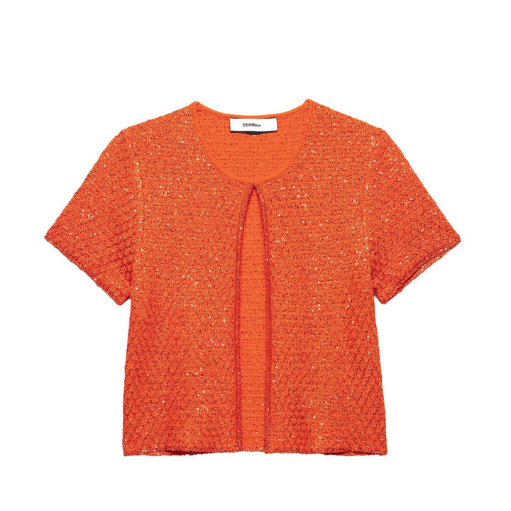 Damen Kurzärmelige Bouclé Strickjacke mit offenem Frontschlitz Drune