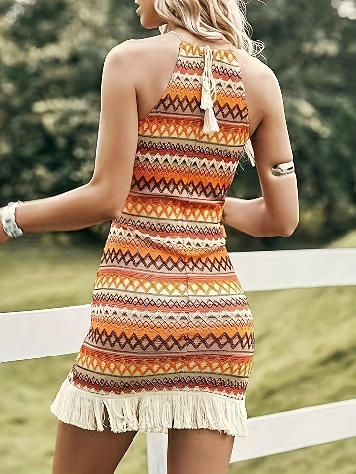 Damen Boho-Strandkleid mit Fransen Drune