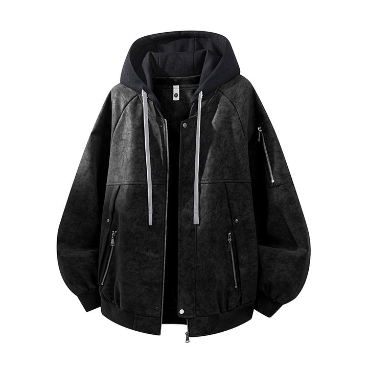 Herren Oversize-Kunstvelours-Kapuzen-Bomberjacke mit Ärmeltasche und Thermofutter Drune