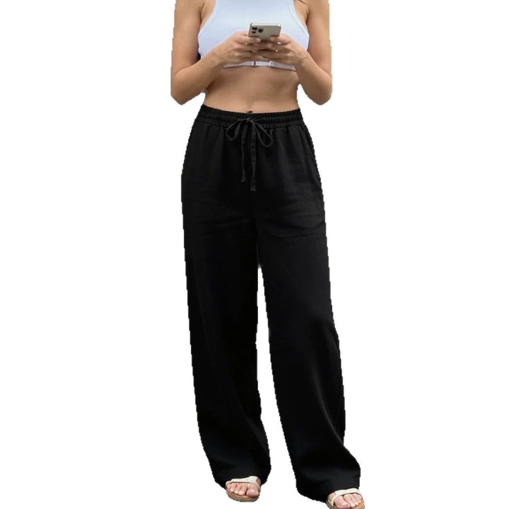 Damen Weite Leinenoptik-Hose mit Gummibund, Tunnelzug und Seitentaschen Drune