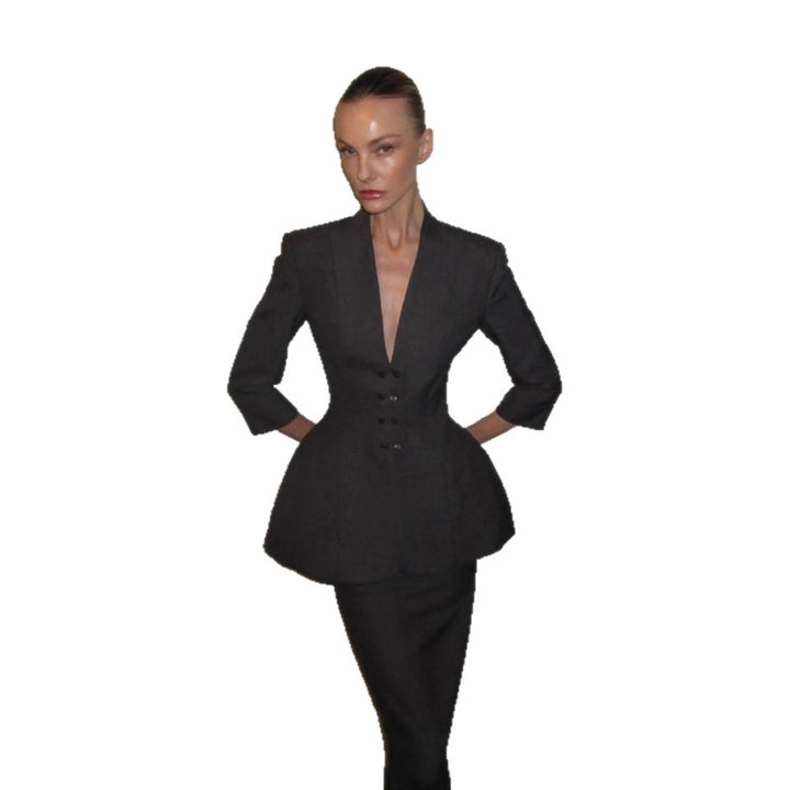 Damen Taillierter Peplum‑Blazer mit betonter Taille und tiefem V‑Ausschnitt Drune