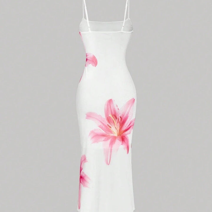 Damen sommerliches Blumenkleid mit feinen Spaghetti-Trägern und fließendem Schnitt Drune