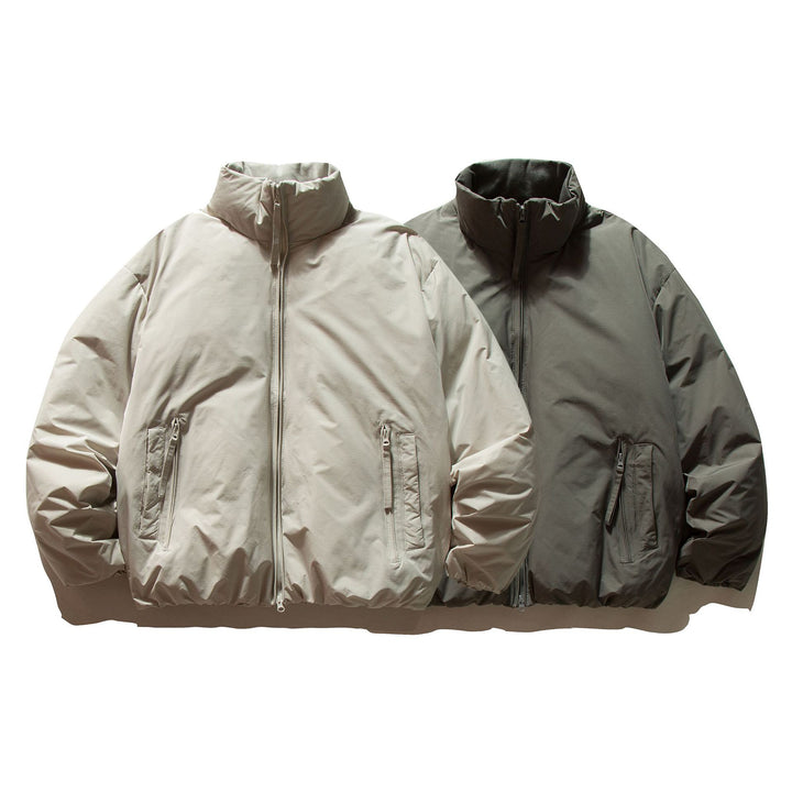 Unisex Kurz geschnittene Boxy-Isolationsjacke mit hohem Stehkragen und Reißverschluss-Taschen Drune