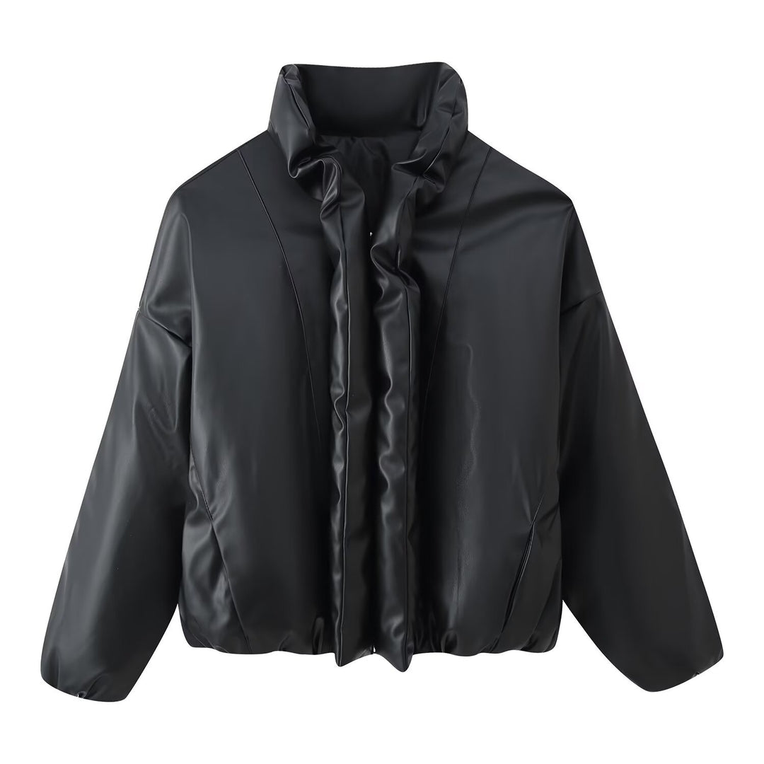 Damen modische cropped Jacke mit voluminösem Stehkragen Drune