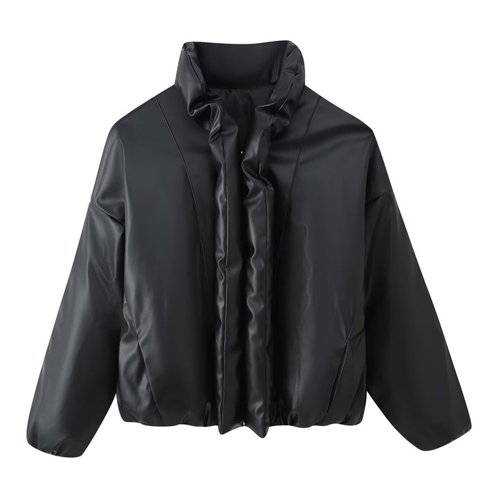 Damen modische cropped Jacke mit voluminösem Stehkragen Drune