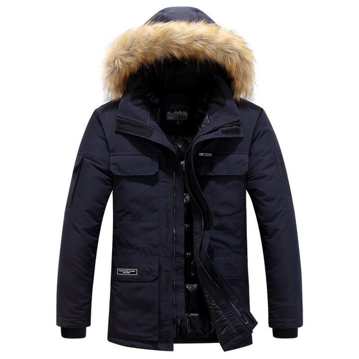 Herren Winterparka mit Kapuze, Kunstfellbesatz und multifunktionalen Außentaschen Drune