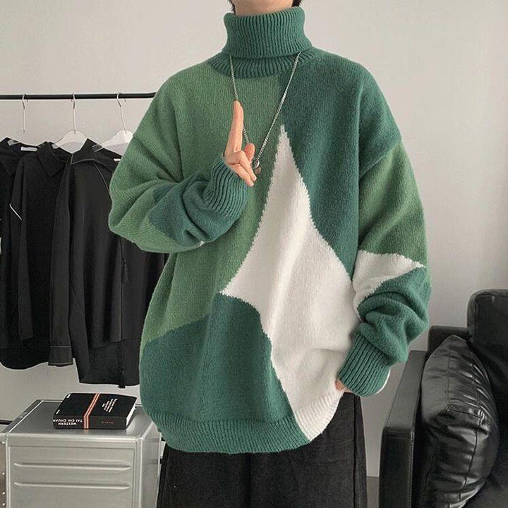 Herren Grobstrickpullover mit hohem Kragen und modernen Farbblocks Drune