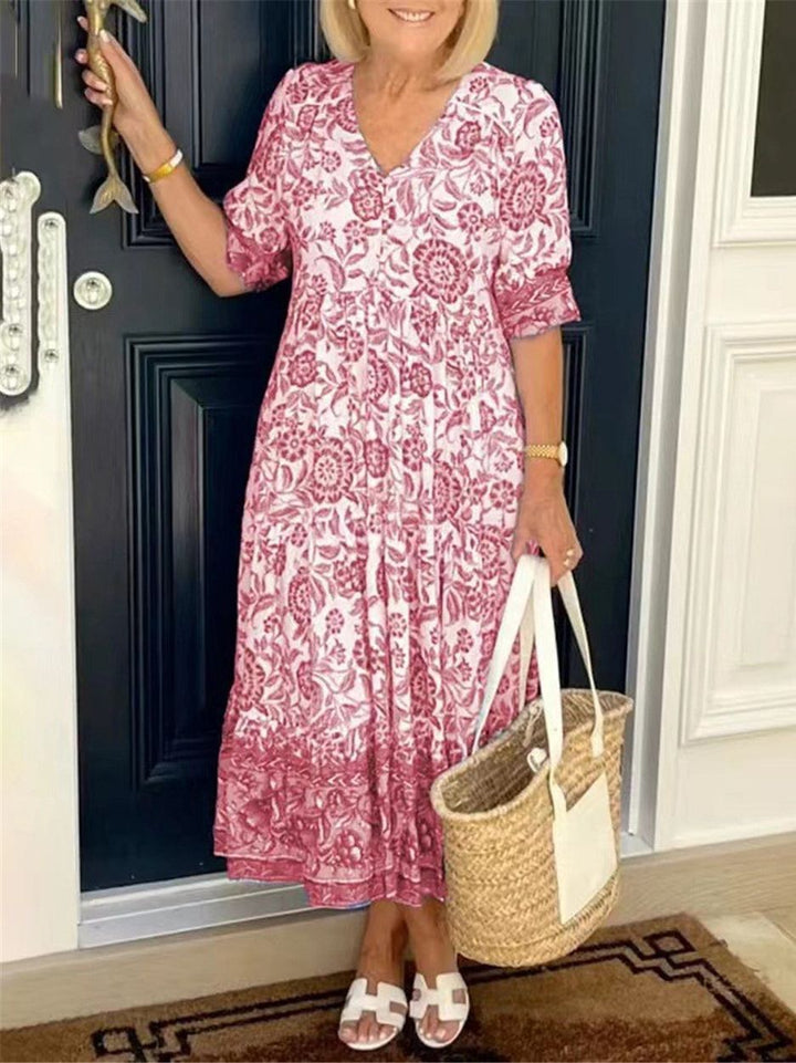 Damen Maxi-Kleid mit floralen Mustern und Volant Drune